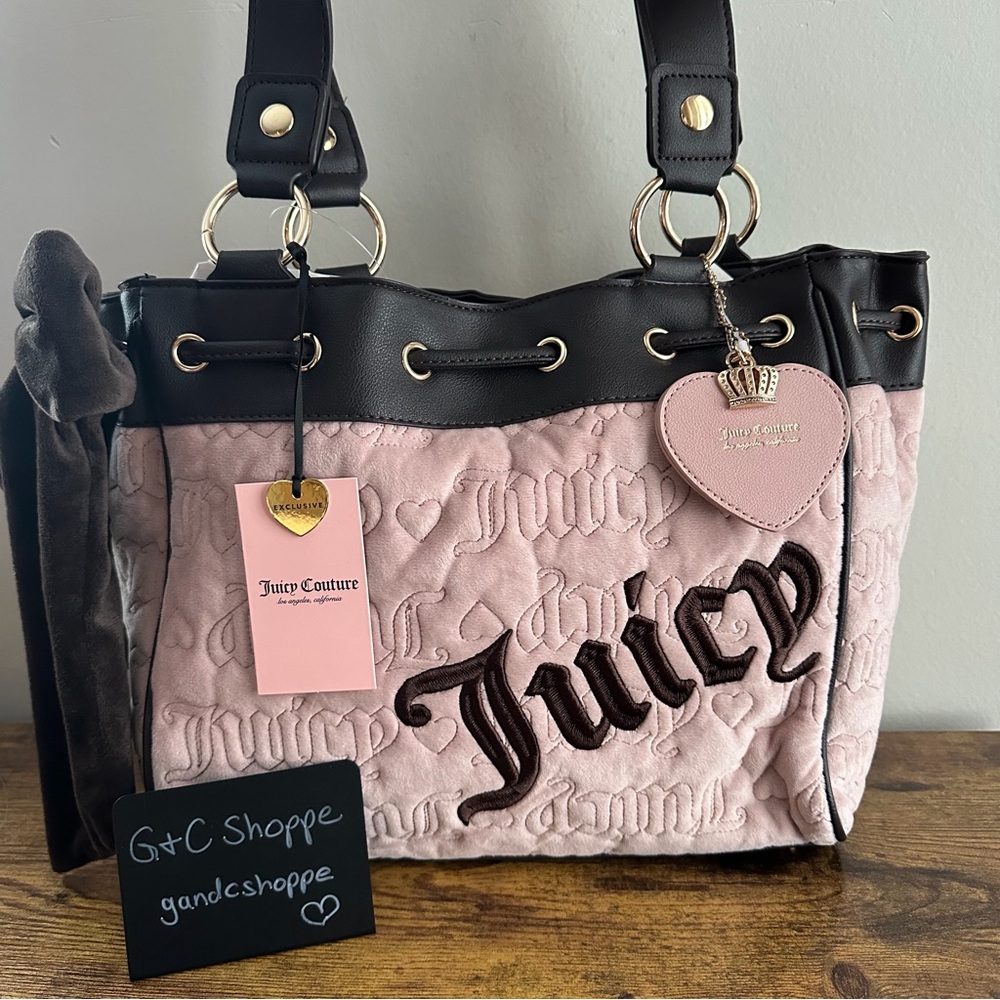 New Juicy Couture Vintage Dreams Tote Daydreamer Pink Blush Brown Pink Viral Bag